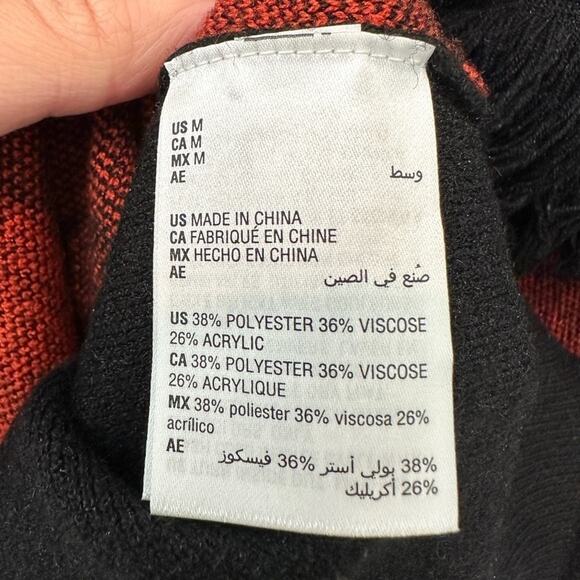 BAR III | Black Red Buffalo Plaid Fringe Sweater | Size Medium - Picture 6 of 7